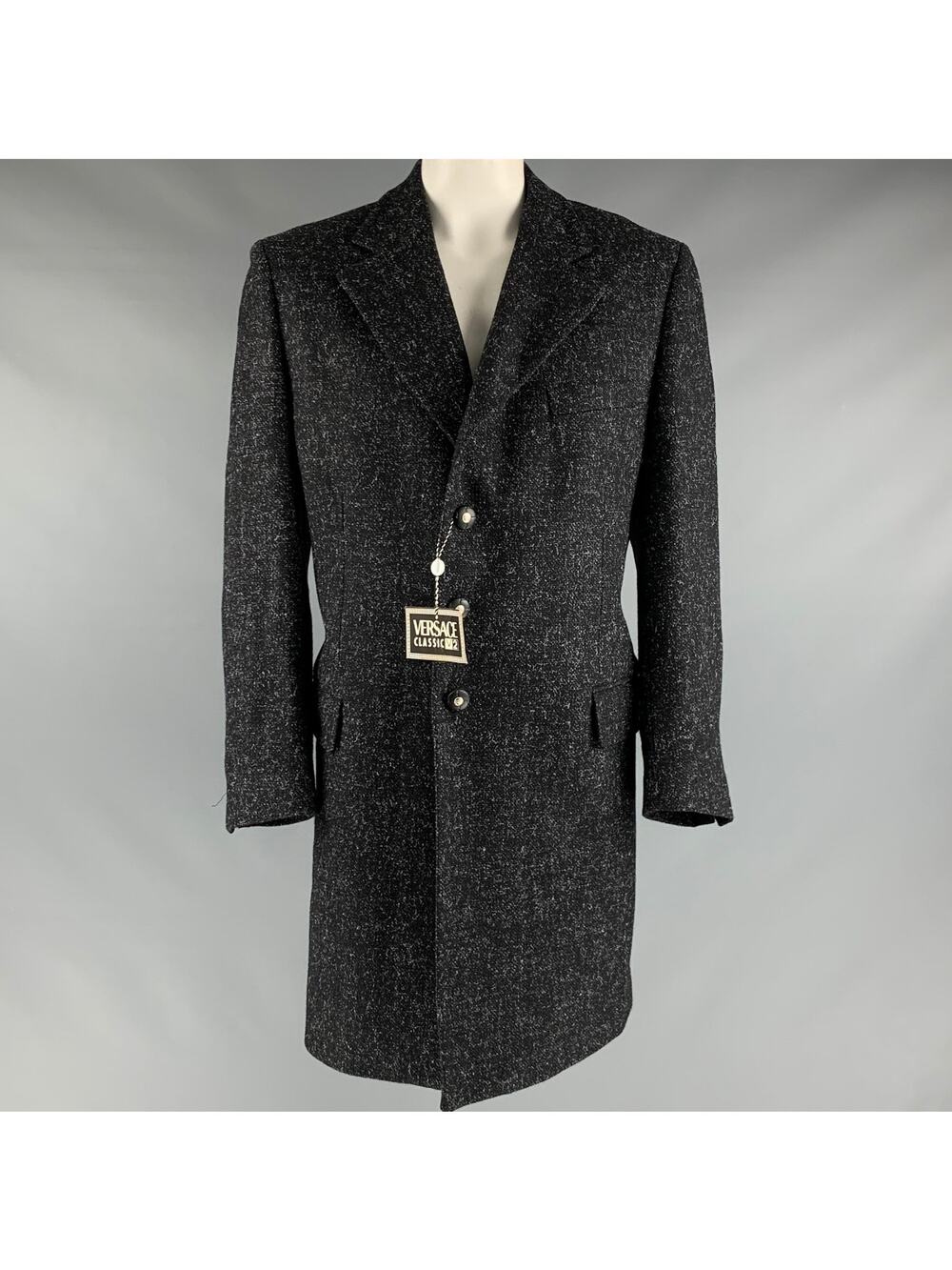 VERSACE CLASSIC Size 44 Black Grey Heather Notch Lapel Coat